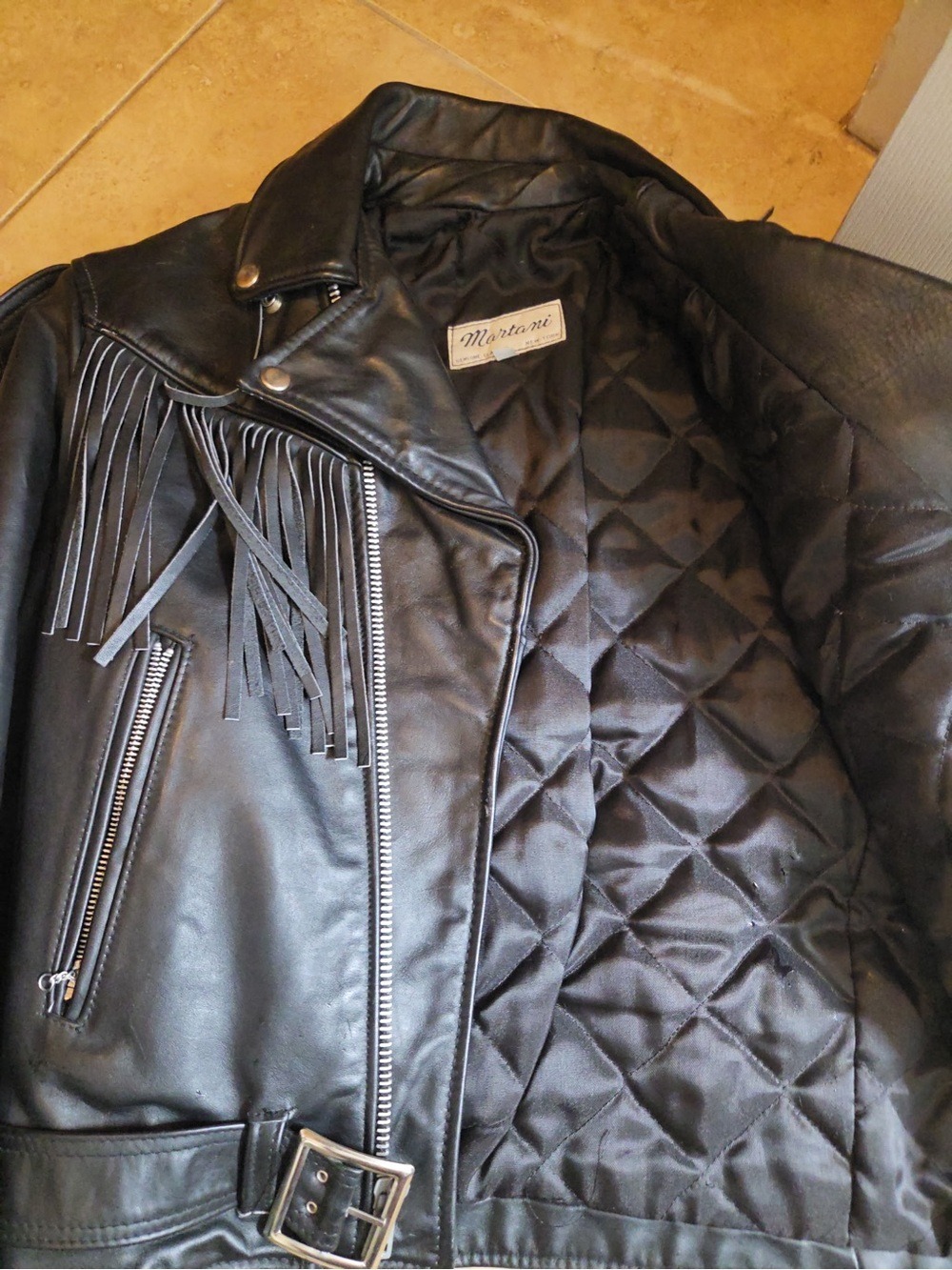 Womens Black Leather Fringe Biker Jacket - Classic Moto Style - Picture 3 of 6